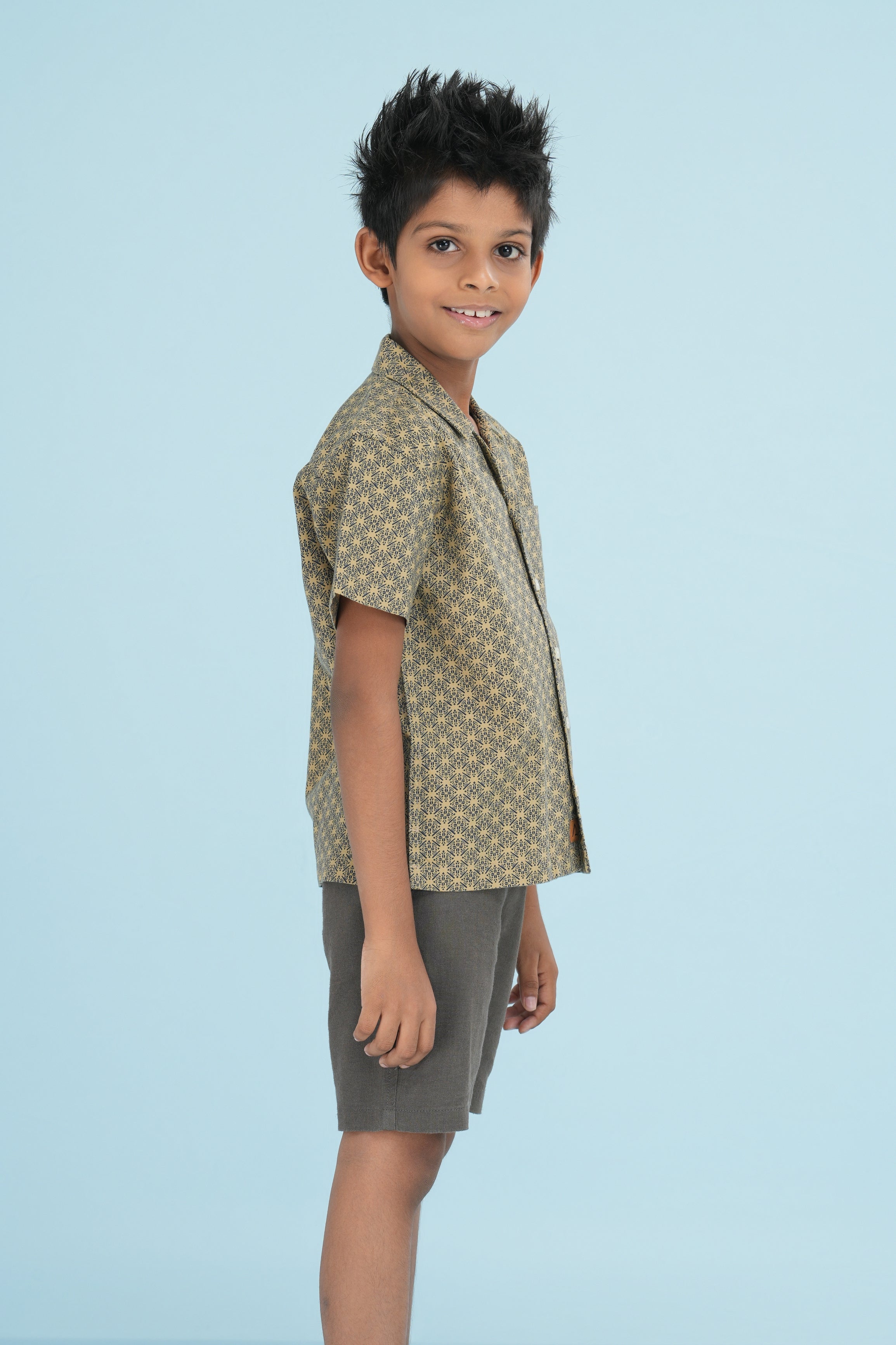 Kids’ Printed Shirt – Green Diamond Pattern | AnationZ Junior
