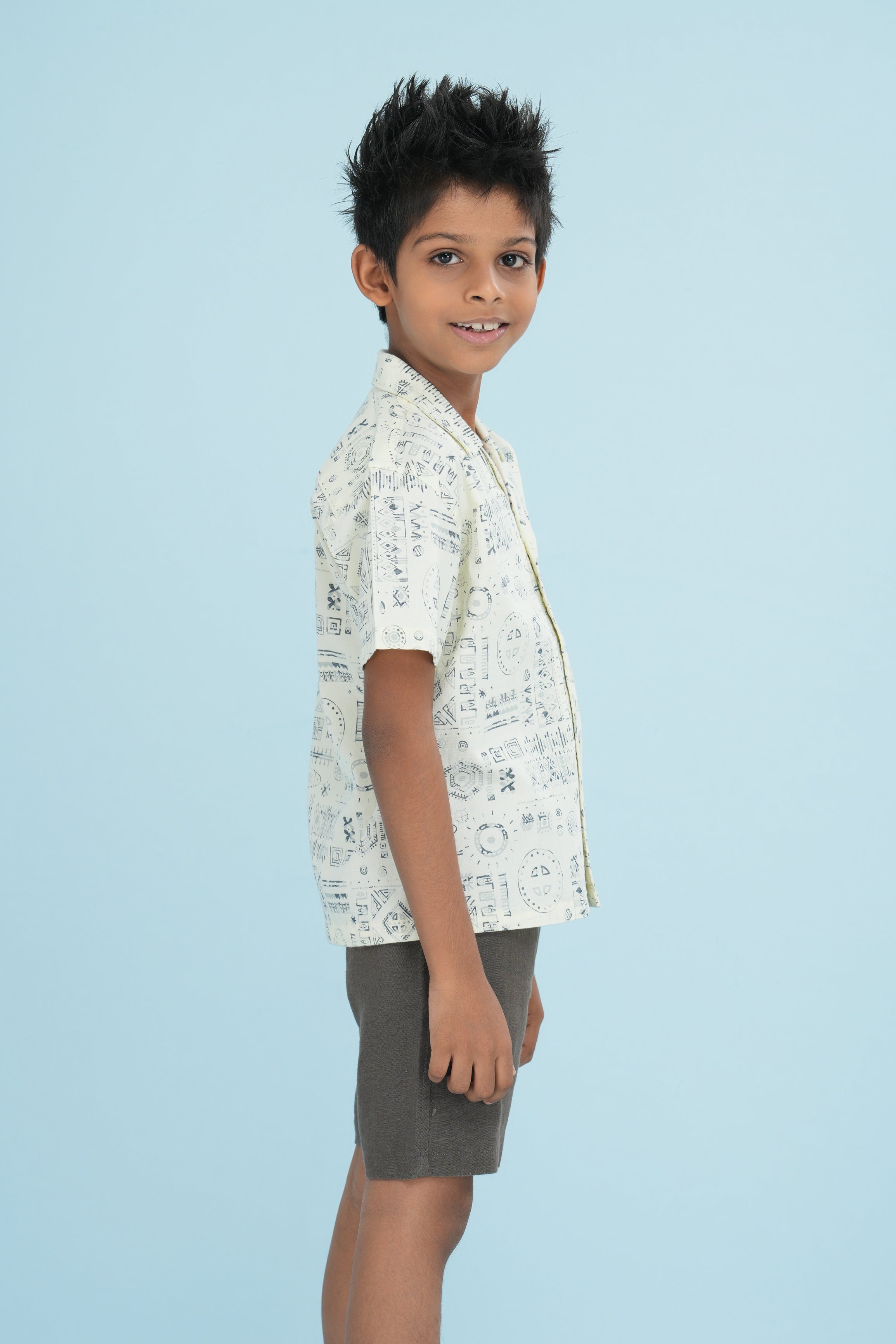 Kids’ Printed Shirt – Cream Aztec | AnationZ Junior