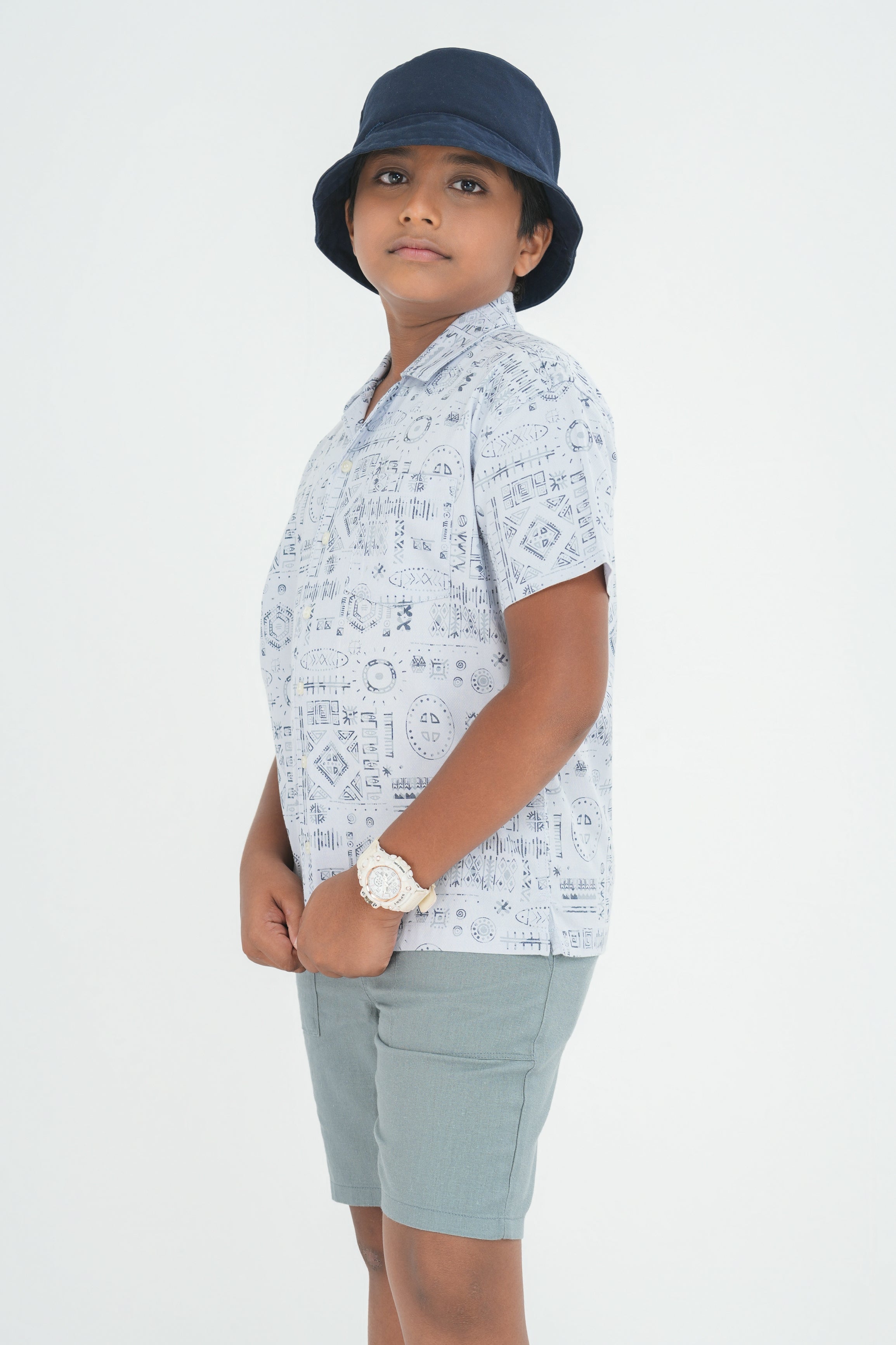 Kids’ Printed Shirt – Grey Motif | AnationZ Junior