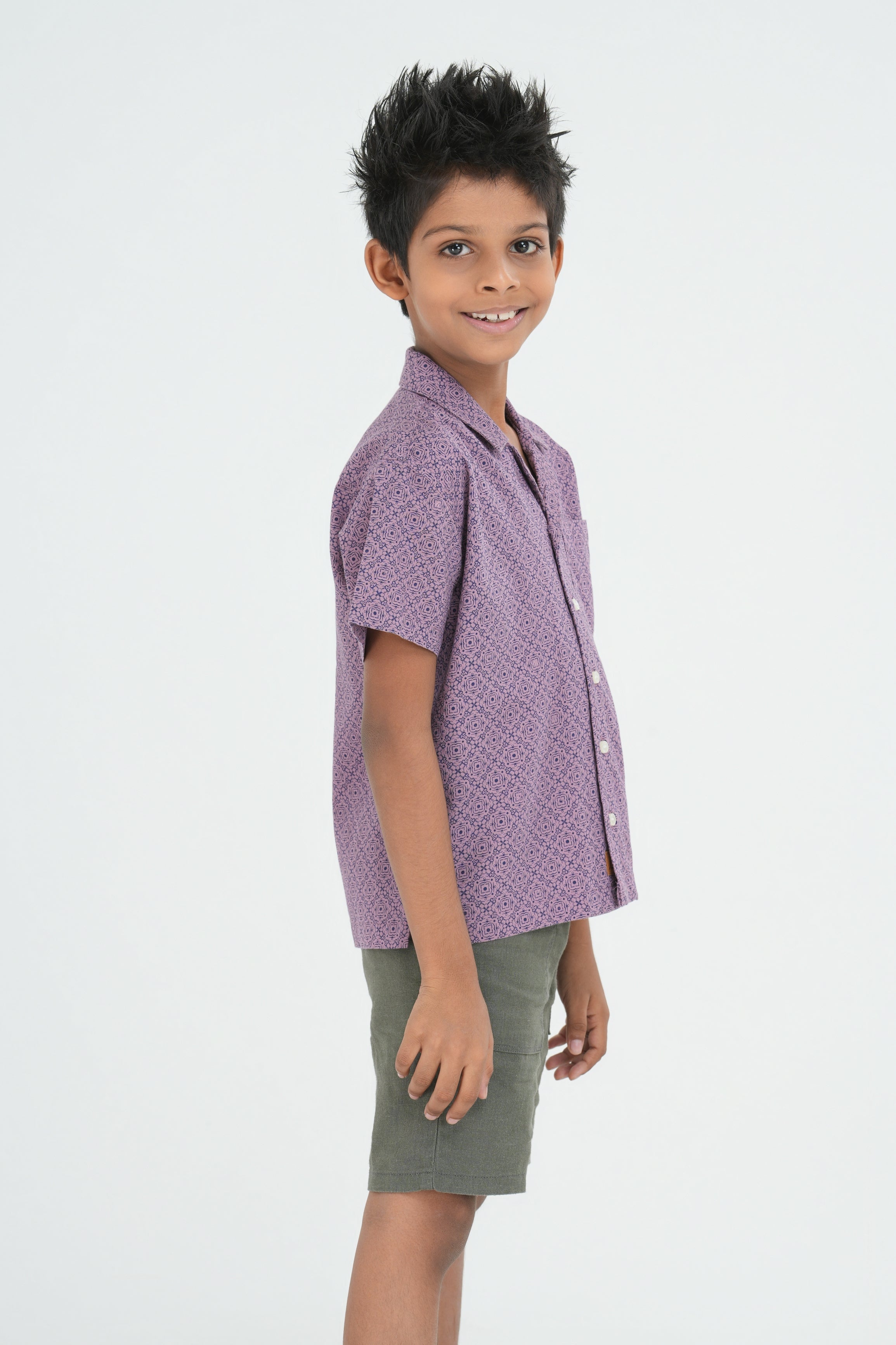 Kids’ Printed Shirt – Maroon Floral Grid | AnationZ Junior