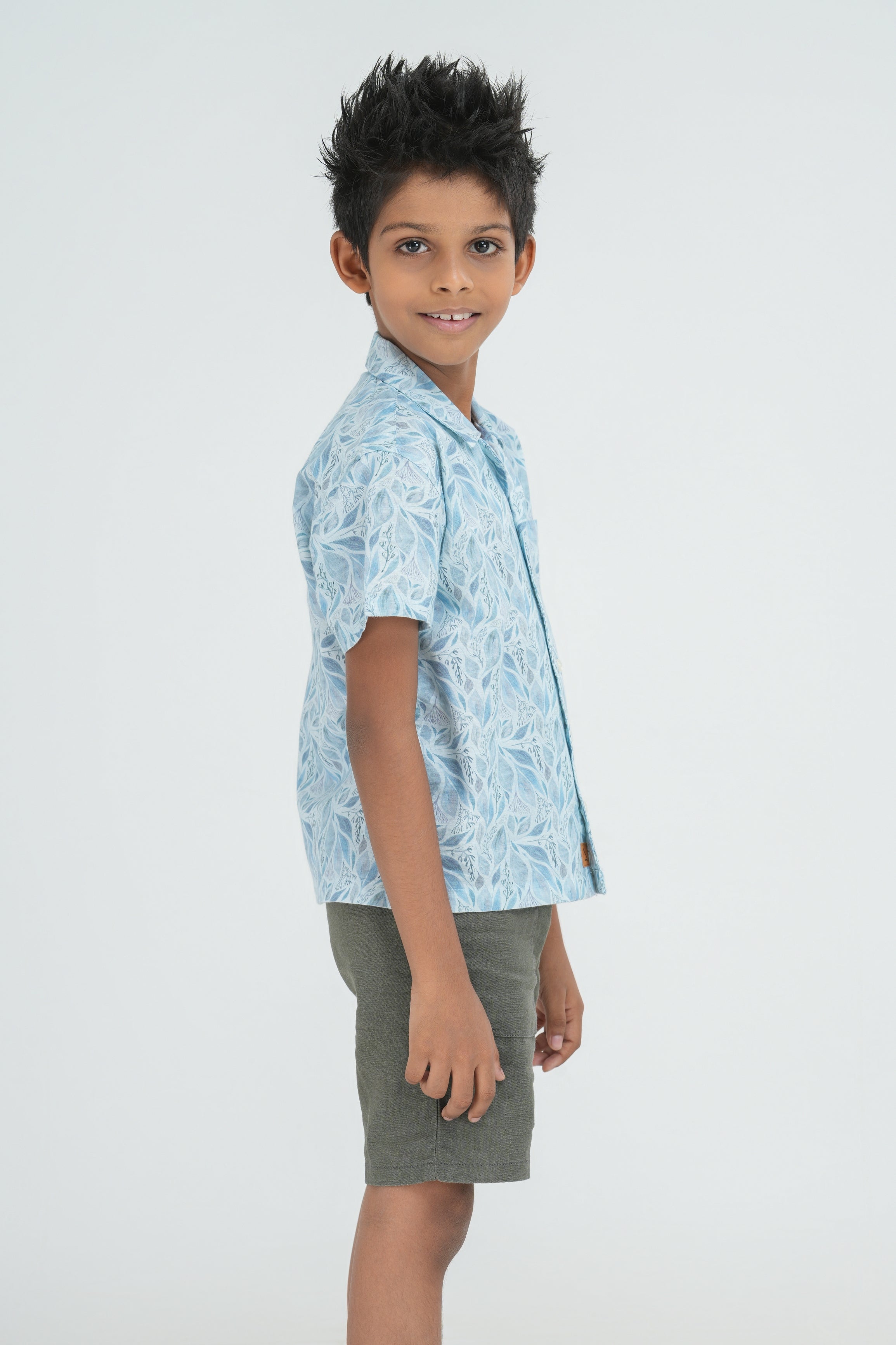 Kids’ Printed Shirt – Grey-Blue Botanical | AnationZ Junior