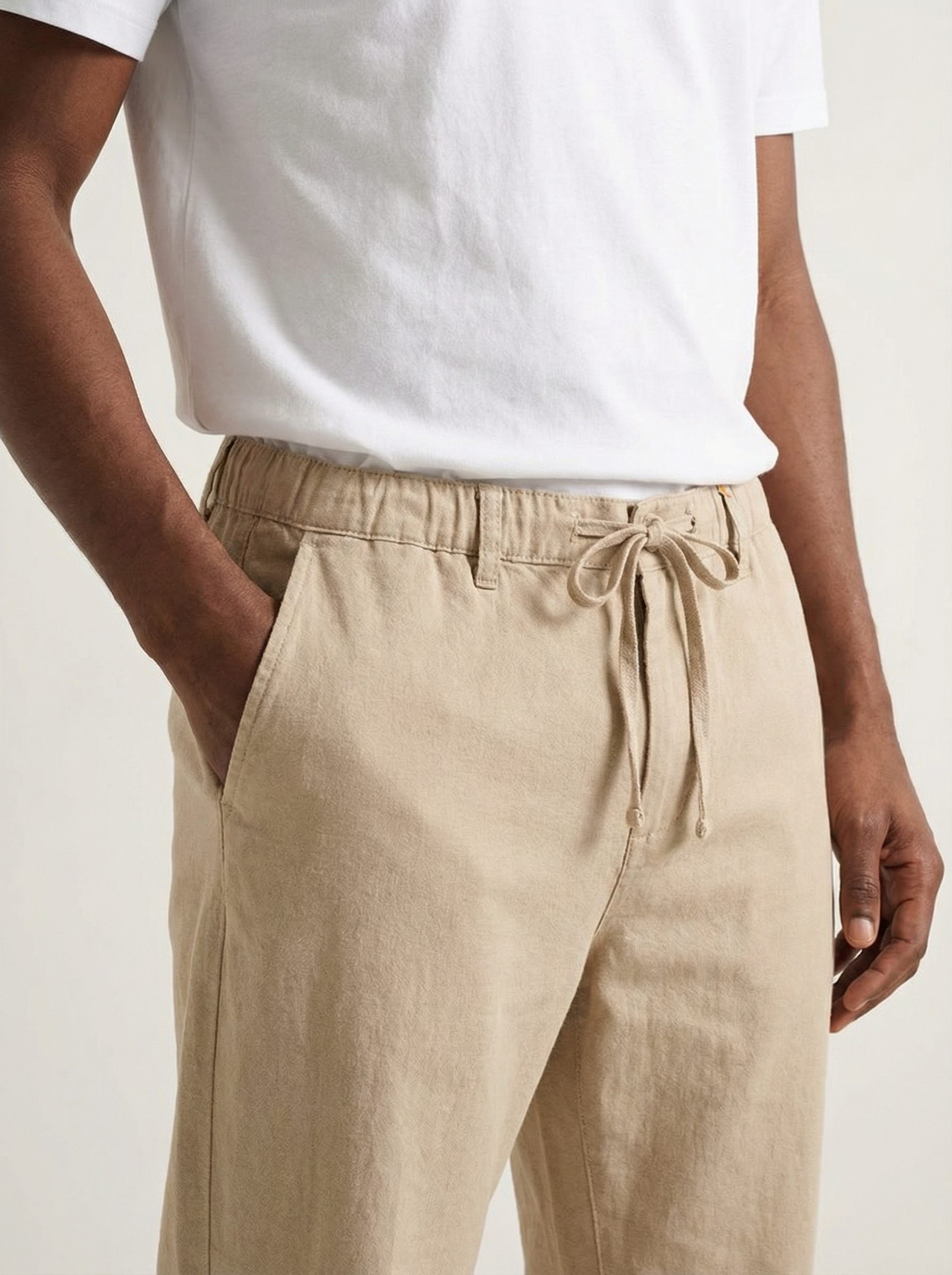 Linen Blend Relaxed Pant – Sandstone Beige