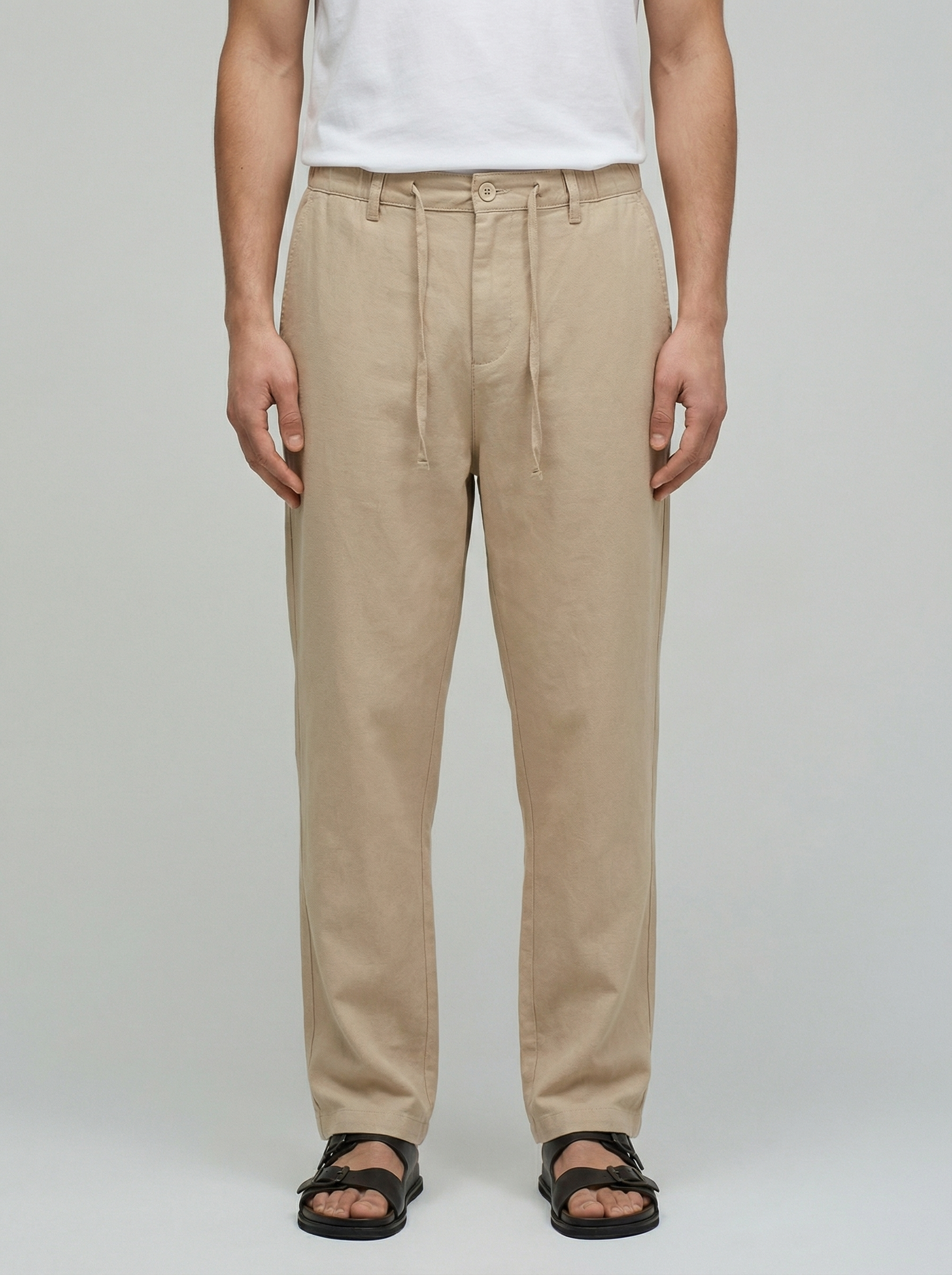Linen Blend Relaxed Pant – Sandstone Beige
